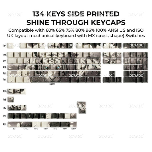 XVX White Tiger Theme Keycaps Cherry Profile Dye sub Shine Through PBT Keycap 134-Keys