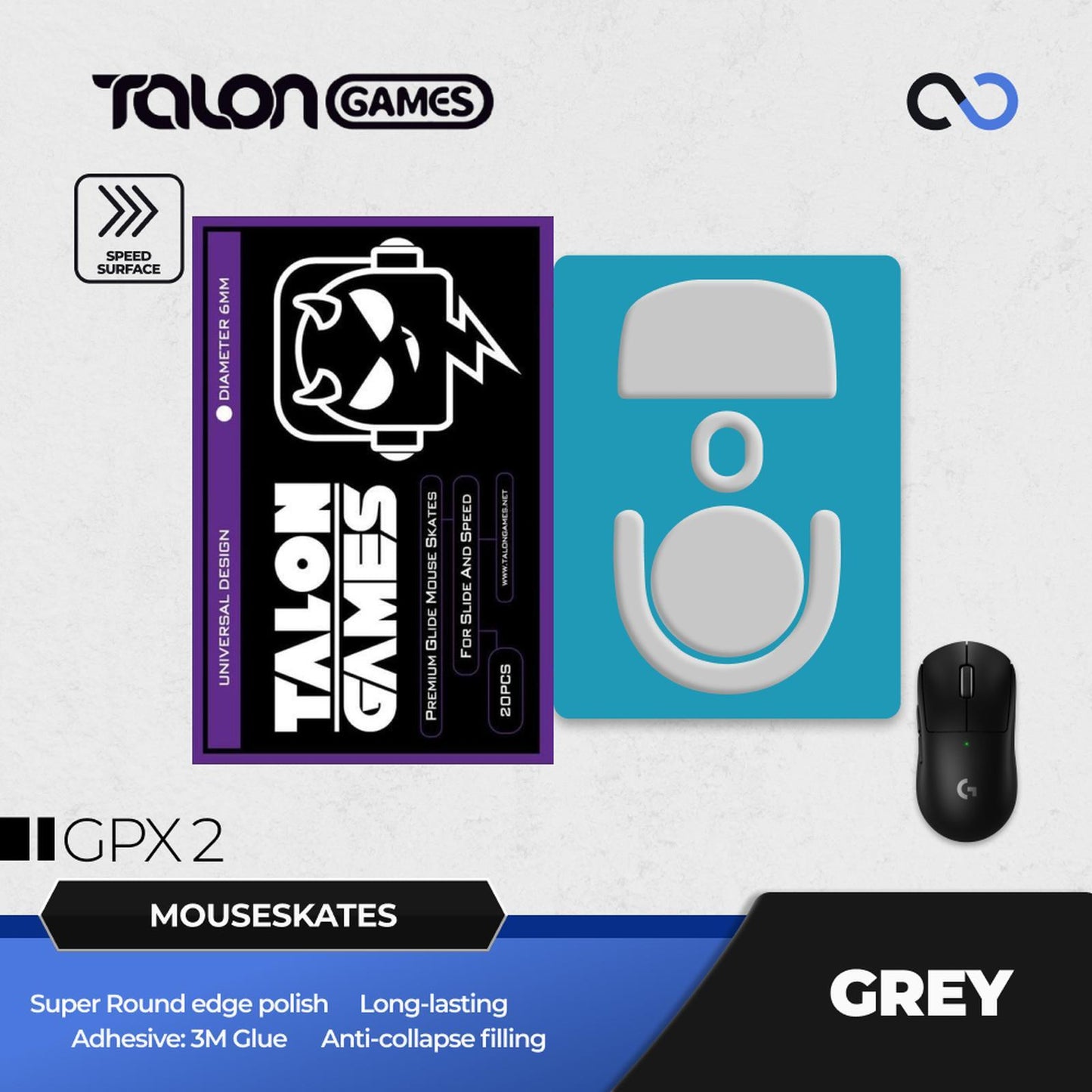 TALONGAMES G Pro X Superlight 2 / GPX 2 Mouse Feet / Mouse Skate PTFE for Cloth Mouse pad BONUS GP GRIPTAPE