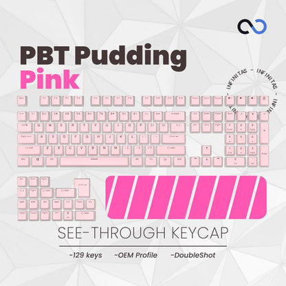 Keycaps PBT Pudding Pink / Merah Muda OEM Profile Shine-Through Keycap