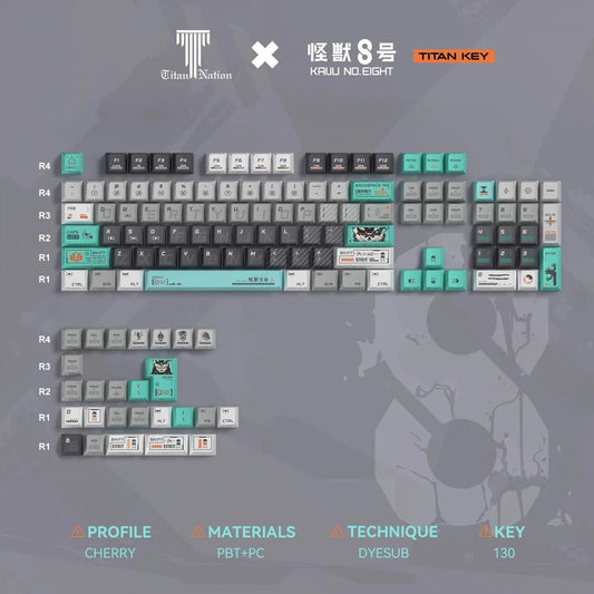 Titan Nation Kaiju No.Eight Anime Keycaps Cherry Profile Dye Sub PBT+PC Keycap 130-Keys
