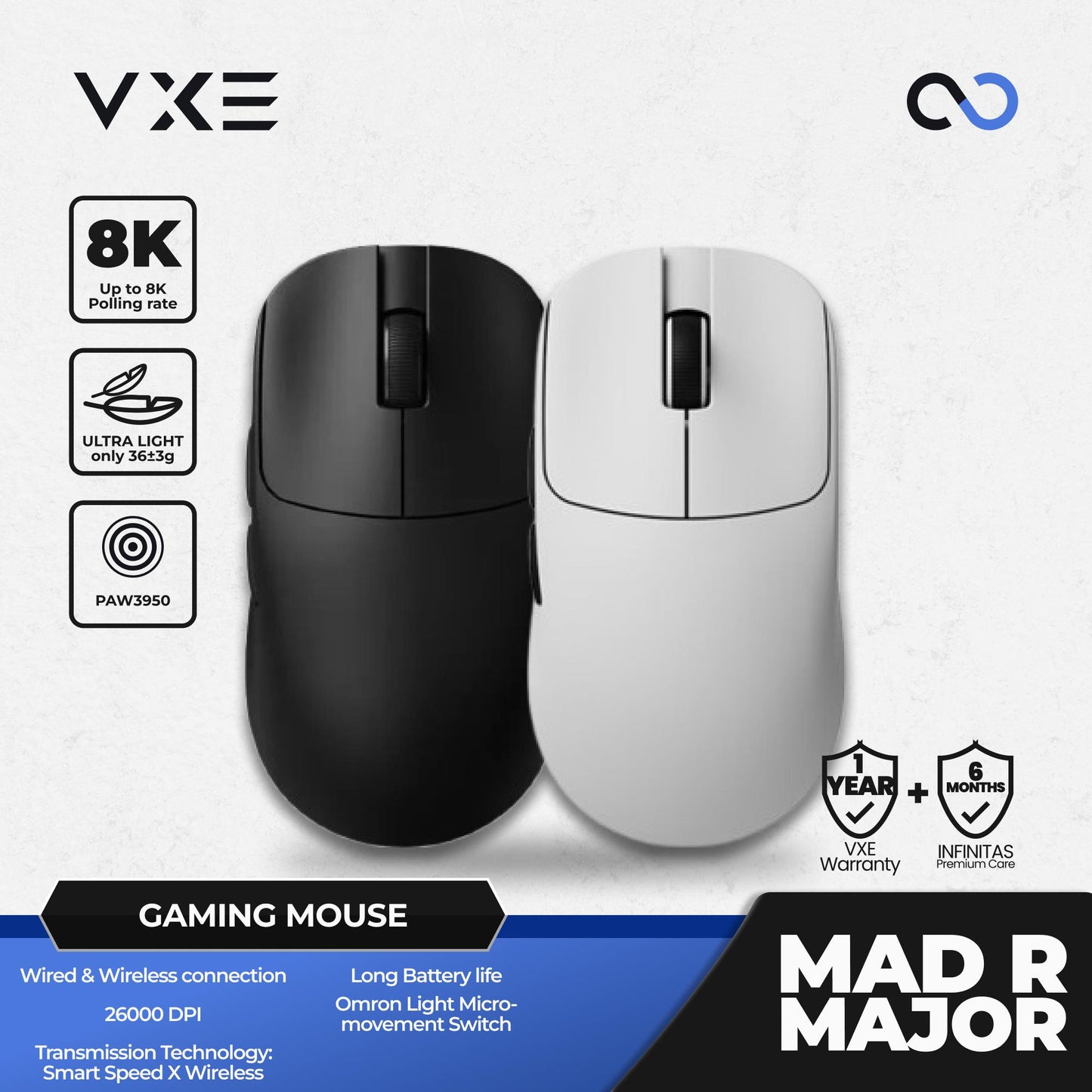 VGN VXE MAD R MAJOR 8K Wireless Light Weight Gaming Mouse