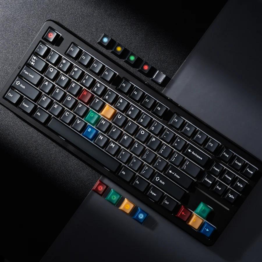 XVX Frost Retro Dark Light R2 / Soft Blue Red Jade Keycaps Cherry Profile Double Shot + UV Print Shine Through PBT + PC Keycap 142-Keys