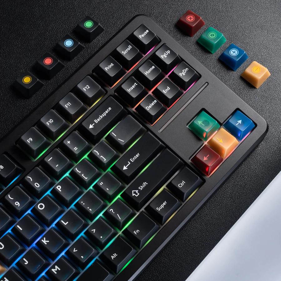 XVX Frost Retro Dark Light R2 / Soft Blue Red Jade Keycaps Cherry Profile Double Shot + UV Print Shine Through PBT + PC Keycap 142-Keys