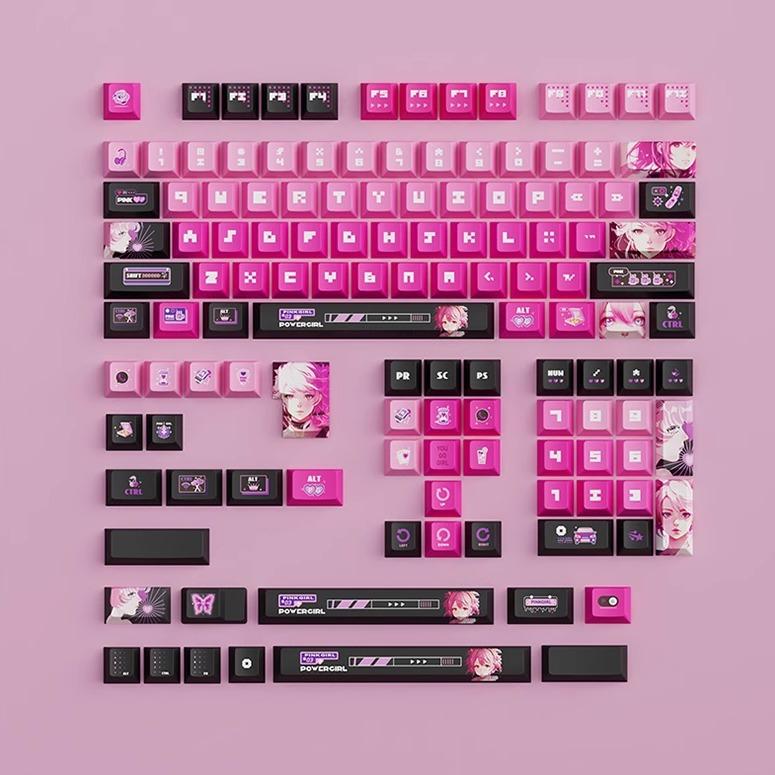 Infinitas Keycaps PBT Y2K Pink / Merah Muda Anime OEM Profile Dye Sub Keycap 127-Keys