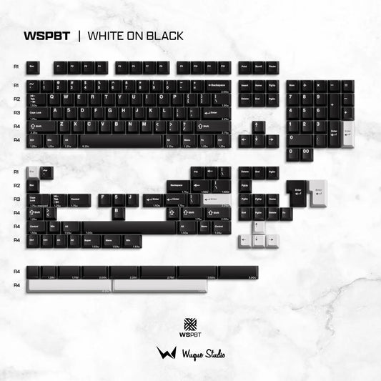 Wuque Studio WS WOB White on Black Keycaps Cherry Profile Doubleshot PBT Keycap 176-Keys