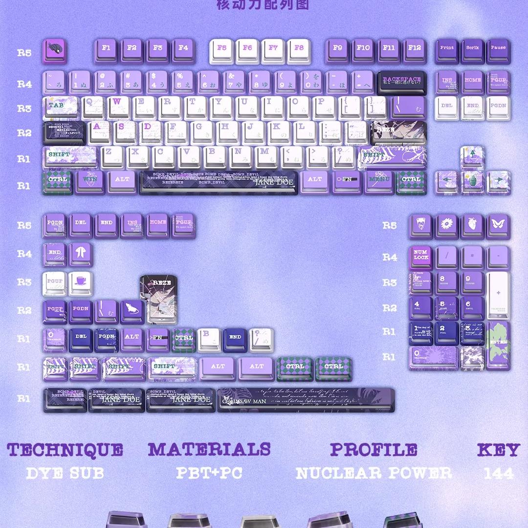 Titan Nation Reze Chainsaw Man Anime Keycaps Nuclear Power Profile Dye Sub PBT+PC Keycap 144-Keys