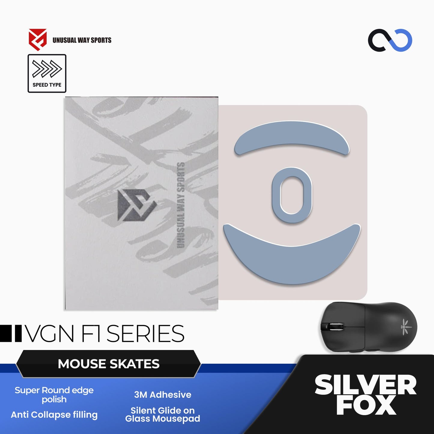Unusual Way Sports Silver Fox VGN F1 Series Mouse Feet / Mouse Skate PTFE (Speed)