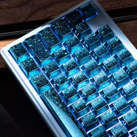 Infinitas Keycaps PBT Frost Blue Ice Biru Cherry Profile Side Printed Keycap 100-Keys