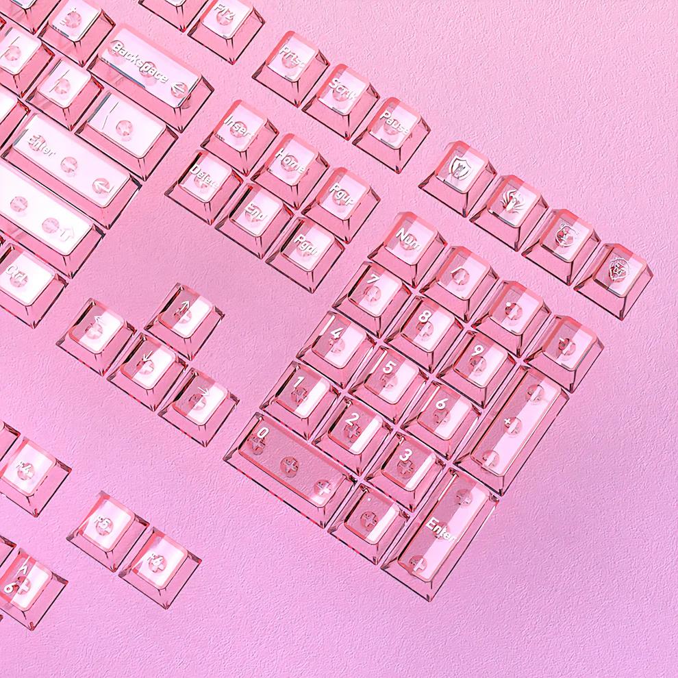 Infinitas Peach Powder Gradient Keycaps Cherry Profile Dye Sub / UV Printing PBT+PC Keycap 154-Key