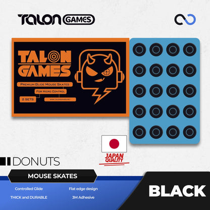 TALONGAMES Black Donuts Universal Mouse Feet / Mouse Skate UPE for Cloth Mouse pad (Control)