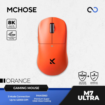 MCHOSE M7 Ultra 8K Wireless Ultra Light Weight PAW3950 Gaming Mouse U2 Shape
