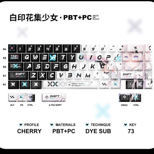 Titan Nation Print Stream Anime Keycaps Cherry Profile Dye Sub+UV Screen Print PBT_PC Keycap 73-Keys