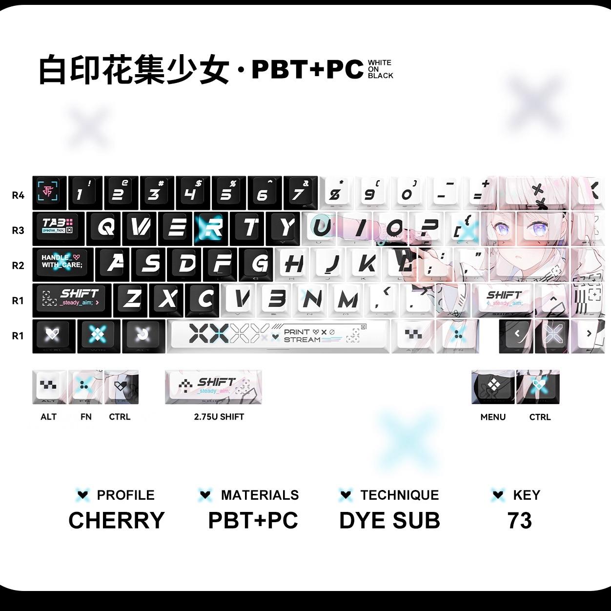 Titan Nation Print Stream Anime Keycaps Cherry Profile Dye Sub+UV Screen Print PBT_PC Keycap 73-Keys