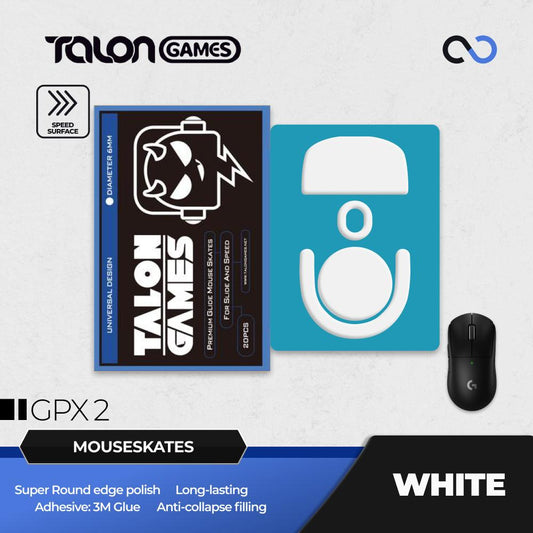 TALONGAMES White G Pro X Superlight 2 / GPX 2 Mouse Feet / Mouse Skate PTFE for Cloth Mouse pad (Hybrid)