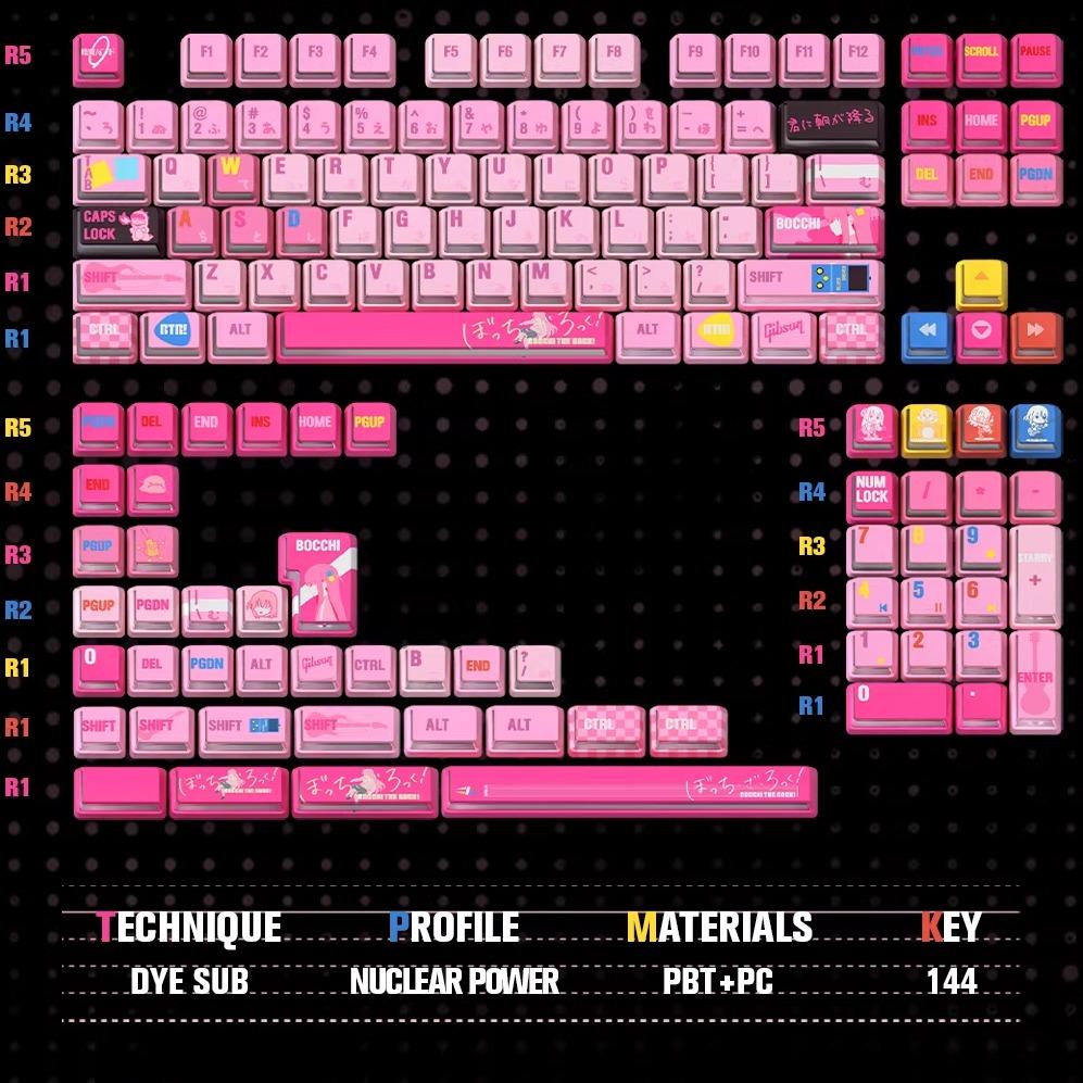 Titan Nation Bocchi The Rock Anime Keycaps Nuclear Power Profile Dye Sub PBT+PC Keycap 144-Keys