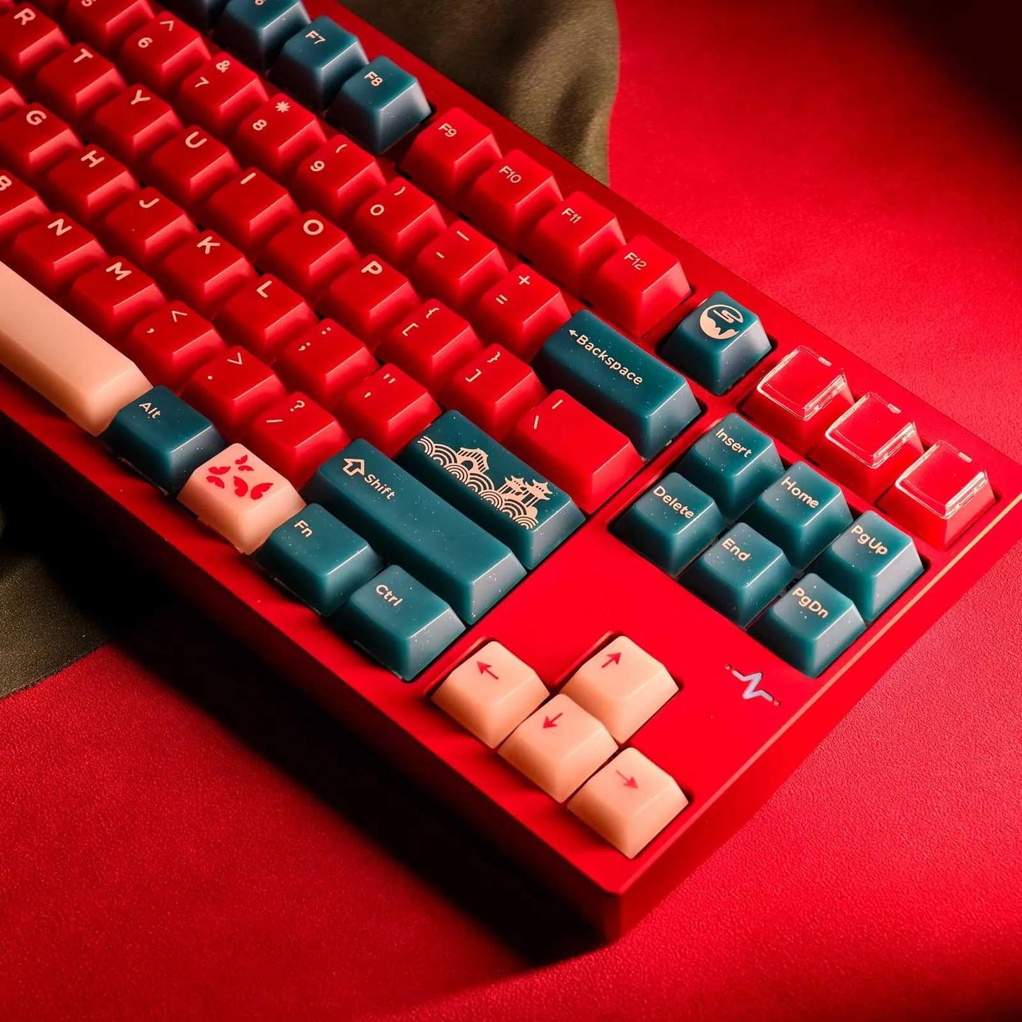 XVX Frost Red Bean / Soft Red Blue Jade Keycaps Cherry Profile Double Shot + UV Print Shine Through PBT + PC Keycap 142-Keys