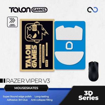 TALONGAMES 3D Razer Viper V3 Pro Mouse Feet / Mouse Skate PTFE for Cloth Mouse pad (Speed)