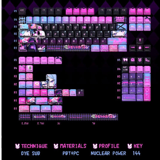 Titan Nation Hatsune Miku Rabbit Hole Anime Keycaps Nuclear Power Profile Dye Sub PBT+PC Keycap 144-Keys