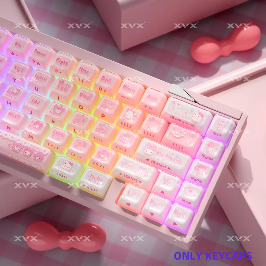 XVX Melody Jelly Sanrio Theme Keycaps OEM Profile Side-Print Double Shot+UV Print Shine Through PC+ABS Keycap 127-Keys