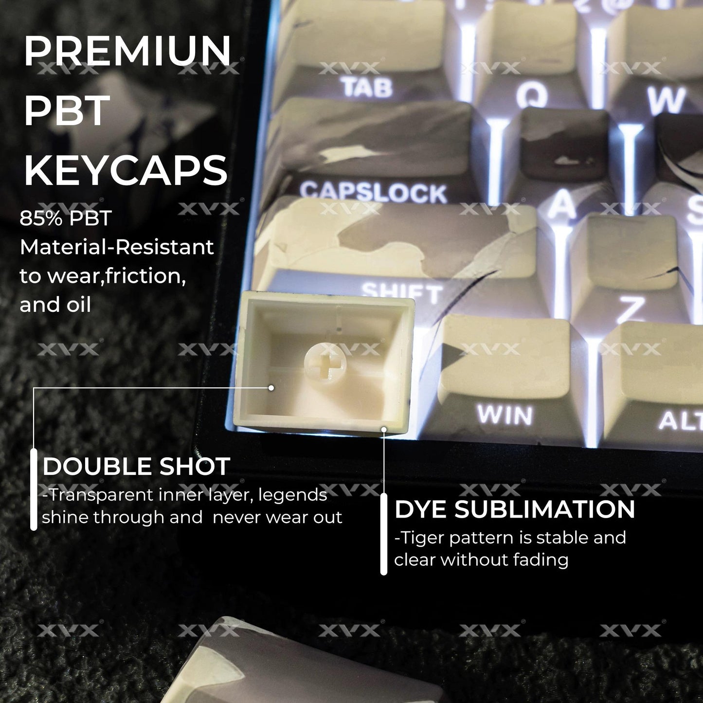 XVX Purple Tiger Theme Keycaps Cherry Profile Dye sub Shine Through PBT Keycap 134-Keys