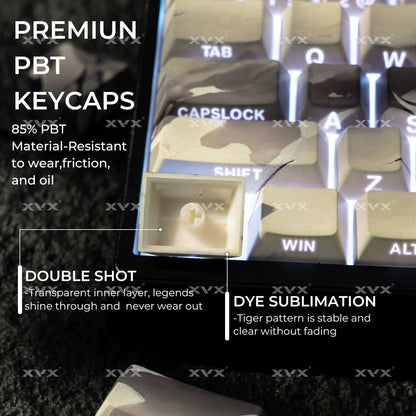 XVX Purple Tiger Theme Keycaps Cherry Profile Dye sub Shine Through PBT Keycap 134-Keys