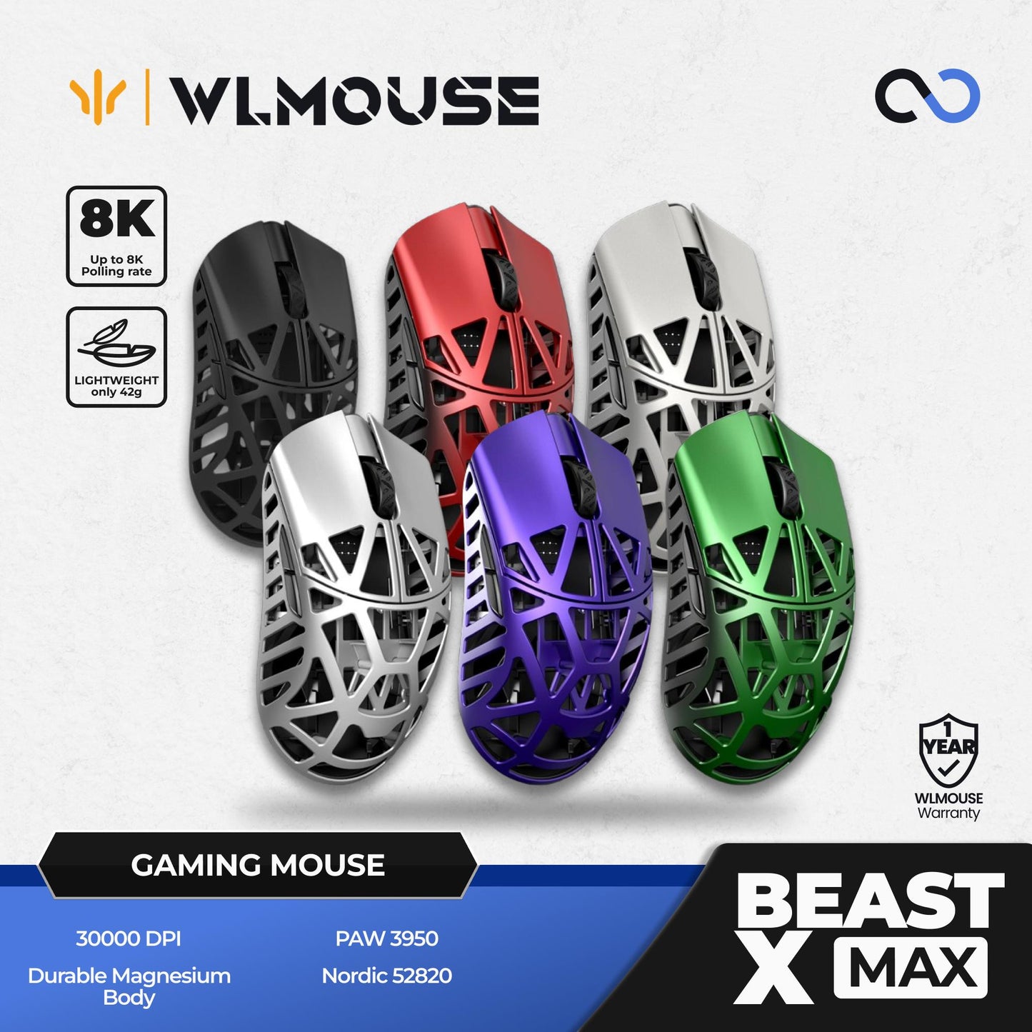 WLMouse Beast X Max 8K Super Light Magnesium Wireless Gaming Mouse
