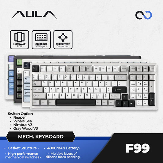 AULA F99 PBT Wireless Gasket Hotswap 98% Mechanical Gaming Keyboard