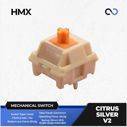 HMX Citrus Silver V2 Pre-Lubed Mechanical Keyboard PCB Mount Switch (Tactile) by XLLAB