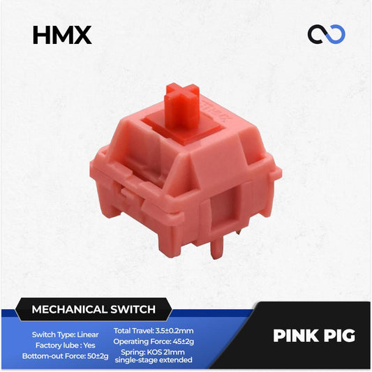 HMX Pink Pig Pre-Lubed Mechanical Keyboard PCB Mount Switch (Linear) by BCKeys