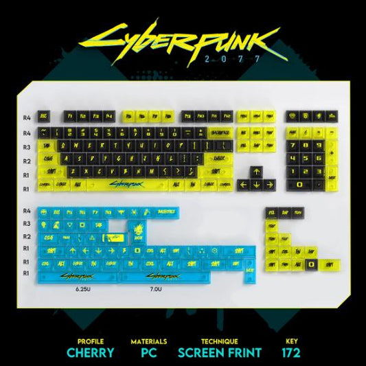 Titan Nation Cyberpunk PC Clear Transparent Keycaps Cherry Profile Screenprint PC Keycap 172-Keys