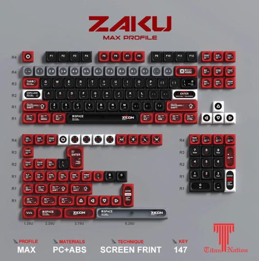 Titan Nation Zaku Max Gundam Anime Keycaps Nuclear Power Profile Screen Print PC+ABS Keycap 147-Keys