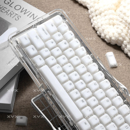 XVX White Cat Silicone Keycaps Cherry Profile Shine Through Dye-sub + Double Shot Silicone + ABS Keycap 113-Keys