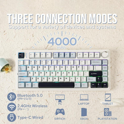 AULA F75 PBT Wireless Gasket Hotswap 75% Mechanical Keyboard with Knob Bluetooth / 2.4ghz / Wired
