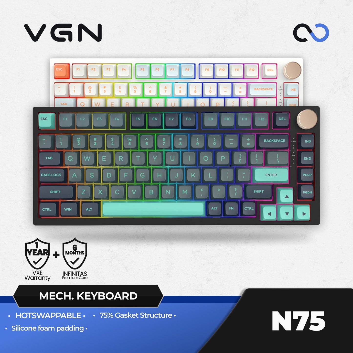 VGN N75 / N-75 PRO Hotswap Gasket Wireless 75% Mechanical Keyboard