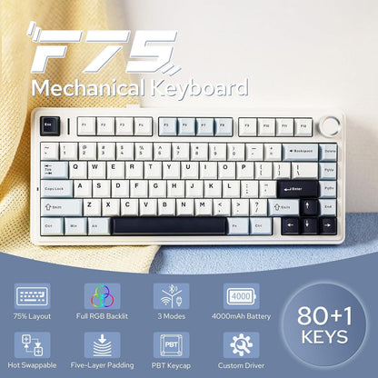 AULA F75 PBT Wireless Gasket Hotswap 75% Mechanical Keyboard with Knob Bluetooth / 2.4ghz / Wired