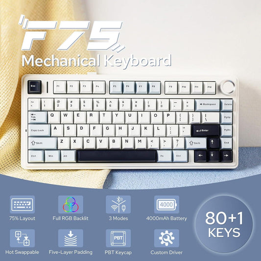AULA F75 PBT Wireless Gasket Hotswap 75% Mechanical Keyboard with Knob Bluetooth / 2.4ghz / Wired