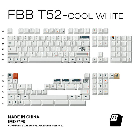 FBB T52-Cool White Keycaps Cherry Profile Dye sub PBT Keycap 171-Keys