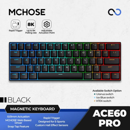 MCHOSE ACE60 PRO 8K Hall Effect 60% Keyboard Rapid Trigger SOCD DKS Wooting