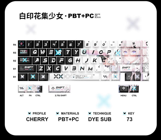 Titan Nation Print Stream Anime Keycaps Cherry Profile Dye Sub+UV Screen Print PBT_PC Keycap 73-Keys