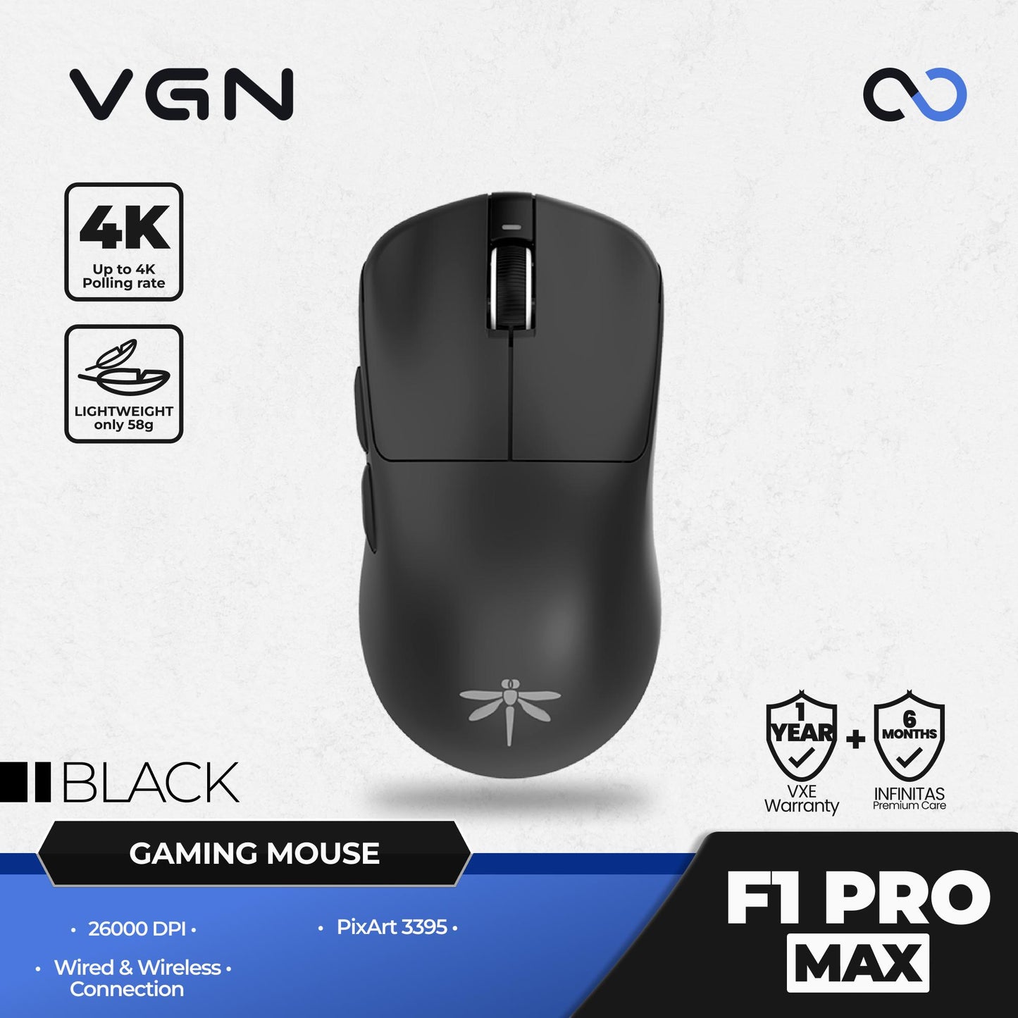 VGN Dragonfly F1 PRO MAX 4K Wireless Light Weight Gaming Mouse