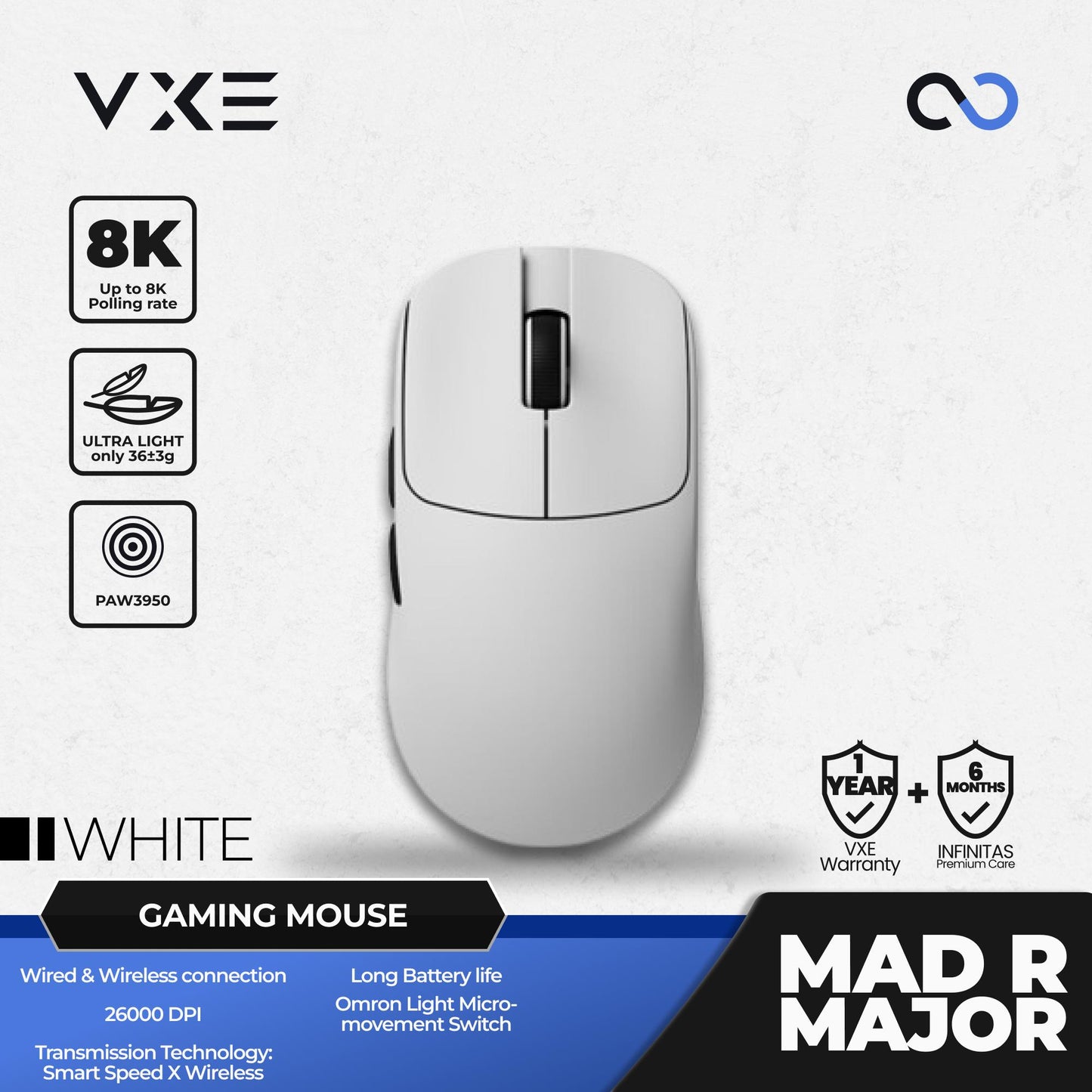 VGN VXE MAD R MAJOR 8K Wireless Light Weight Gaming Mouse