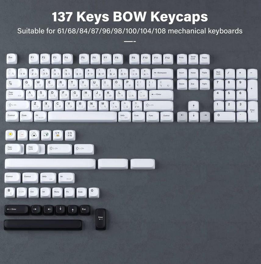 XVX Minimalist Hiragana BOW Keycaps MOA Profile Dye sub PBT Keycap 137-Keys