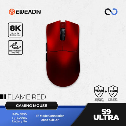 EWEADN S9 PRO 8K Wireless Light Weight PAW3395 Gaming Mouse Viper V3 Shape