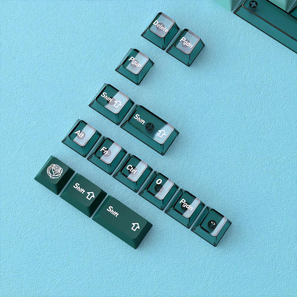 Infinitas Peacock Green Gradient Keycaps Cherry Profile Dye Sub / UV Printing PBT+PC Keycap 154-Key