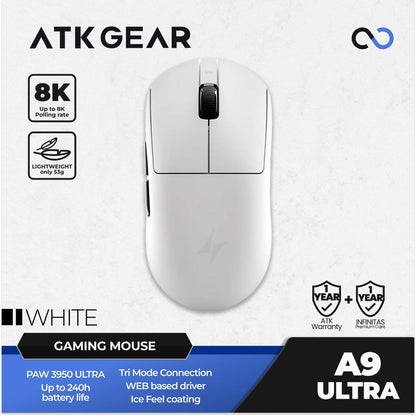 ATK A9 ULTRA 8K Wireless Light Weight PAW3950Ultra Gaming Mouse GPX shape