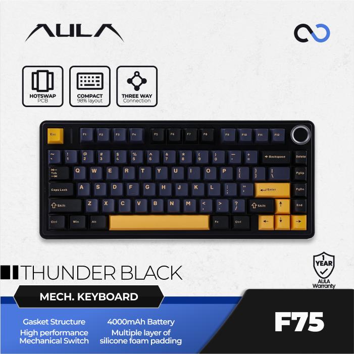 AULA F75 PBT Wireless Gasket Hotswap 75% Mechanical Keyboard with Knob Bluetooth / 2.4ghz / Wired