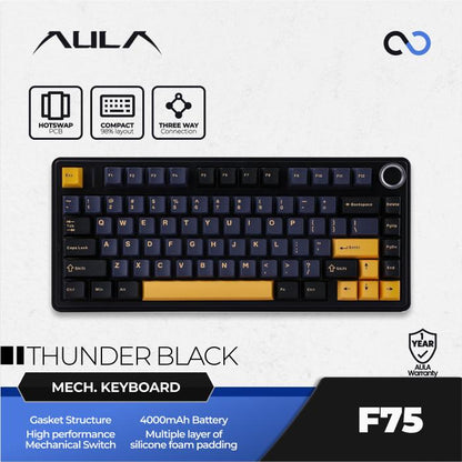 AULA F75 PBT Wireless Gasket Hotswap 75% Mechanical Keyboard with Knob Bluetooth / 2.4ghz / Wired