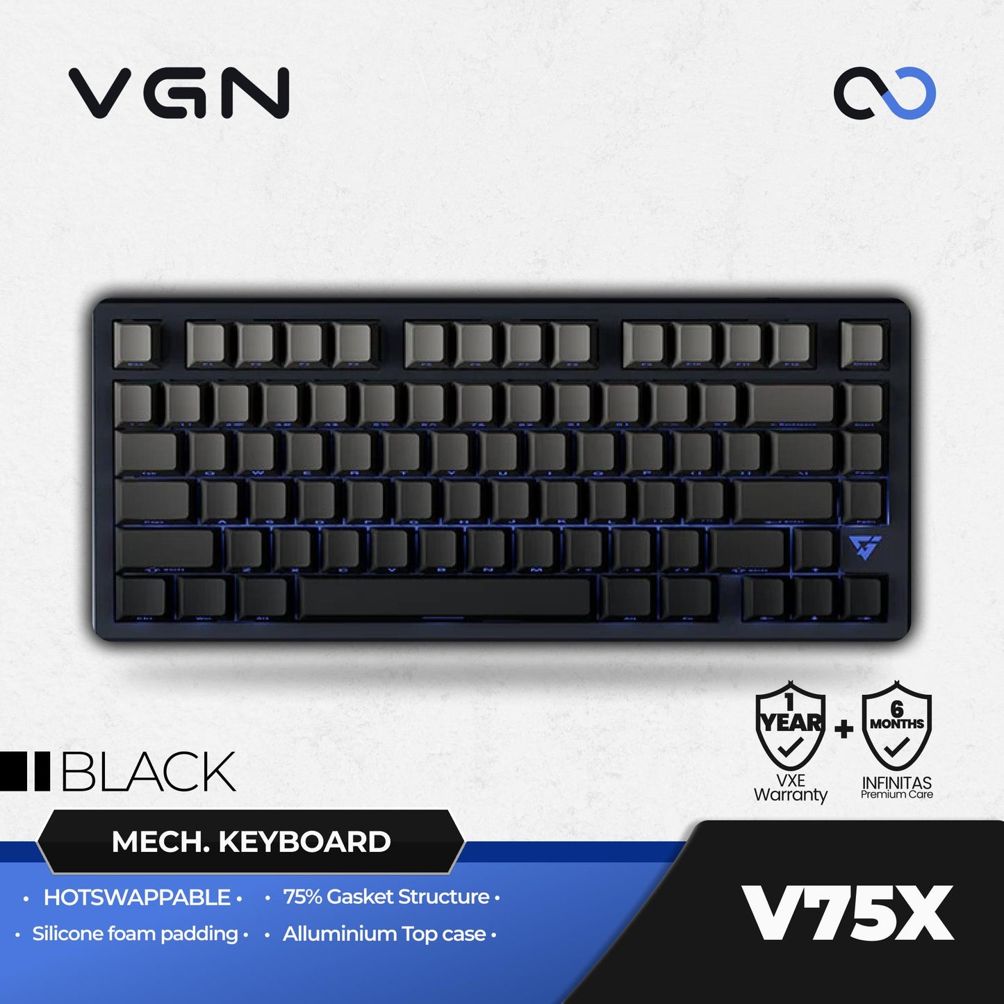 VGN VXE ATK V75X / V-75X Hotswap Gasket Mount 75% Alu Mechanical Keyboard