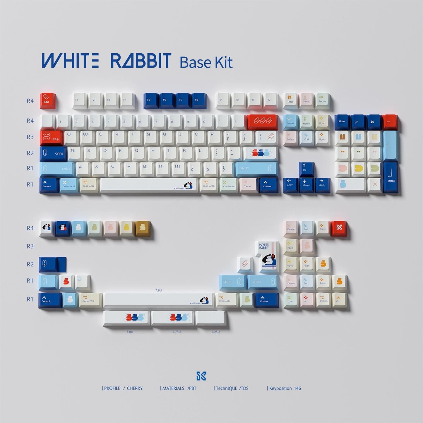 Sinokeys White Rabbit Keycaps Cherry Profile Dye-Sub PBT Keycap 146-Keys
