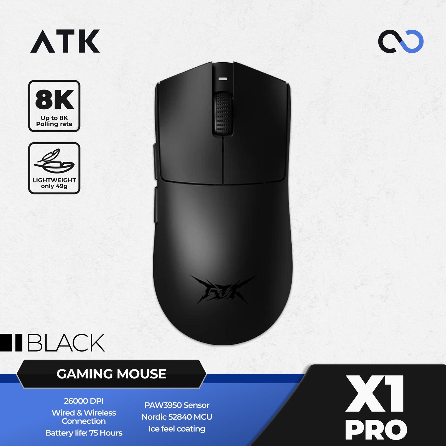 ATK X1 PRO Blazing Sky 8K Wireless Light Weight Gaming Mouse